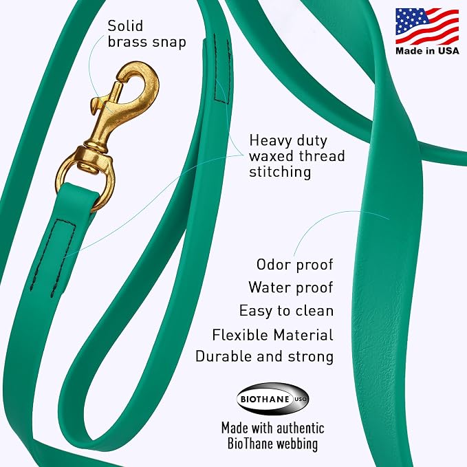 Viper Biothane K9 Working Dog Leash Waterproof Lead for Tracking Training Schutzhund Odor-Proof Long Line with Solid Brass Snap for Puppy Medium and Large Dogs, 10ft Teal