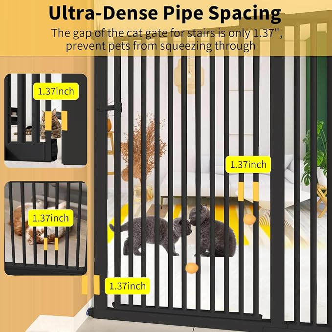 55.1" Extra Tall Pet Gate, 29.92"- 43" Black Adjustable Dog Gate | Pressure Mounted, Walk Through, Cat Gate, No Drilling, Narrow Slat, Heavy-duty Steel, For Doorways, Stairs, Hallway, Kitchen