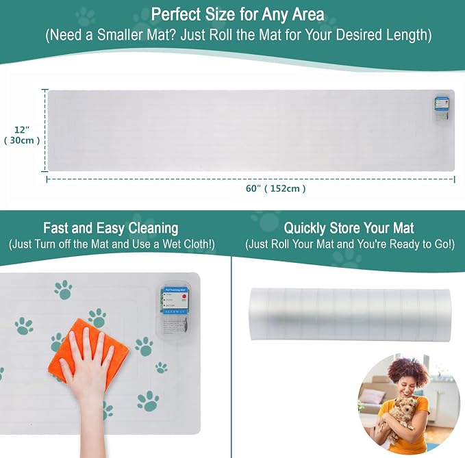 SEERWAY Scat Pet Shock Mat for Dog & Cat: 3 Training Modes 60x12 Inches | Keep dogs & cats off couch, bed, counter top Indoor, Build No-Pet boundary, Easy to clean, use and store, Battery operated