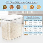 LEAWALK Airtight Rice Storage Container, Cereal Dry Food Flour and Sugar Bin, Dog Cat Food Dispenser with Measuring Cup, BPA Free Clear Plastic Kitchen (White, 12L-1pack)