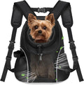 WOYYHO Pet Dog Carrier Backpack, Ventilated Mesh Small Dog Front Backpack | Breathable Puppy Back Pack, with Safety Belt, Storage Pockets, for Travel Hiking Cycling Outdoor Adventures, Black, S