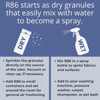 R86 Pet Odor Eliminator, Removes Odor from Litter Boxes, Carpet, and Hard Surfaces, Even Removes Skunk Smell from Cats & Dogs, Plant Based Formula, Use Wet or Dry, Hypoallergenic & Biodegradable