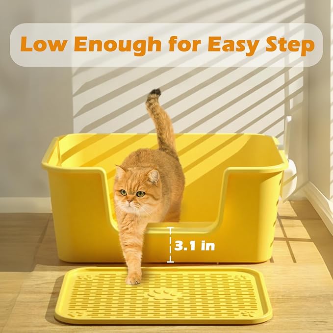 Large Cat Litter Box with High Sides for Indoor Cats,Low Entry Open Top Cat Litter Pan for Kittens,Big or Senior Cats,High Wall Easy Cleaning Anti-Splashing cat Litter Tray (Green)