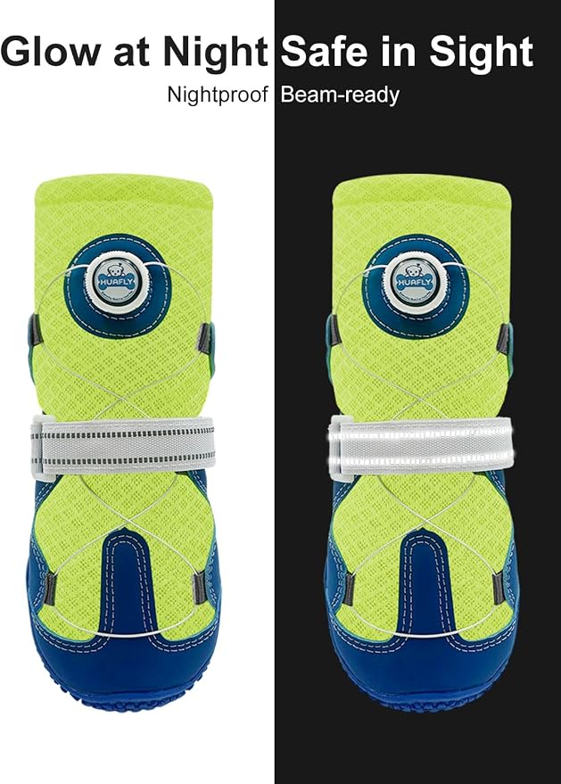 Huafly Tension Knob Dog Shoes – Twist-Lock Dog Boots & Paw Protectors for Small Medium Large Dogs,Non-Slip Sole Breathable Mesh Reflective Strap for Hiking Camping Hot Pavement & Hard Floor (Size 4)