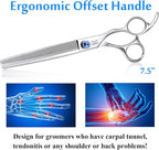 JASON Dogs Grooming Thinning Scissors - 7.5" 56-Tooth Blending Cats Shears | Pets Blender Thinner Trimming Texturizing Kit with Offset Handle, Blue Jewelled Screw