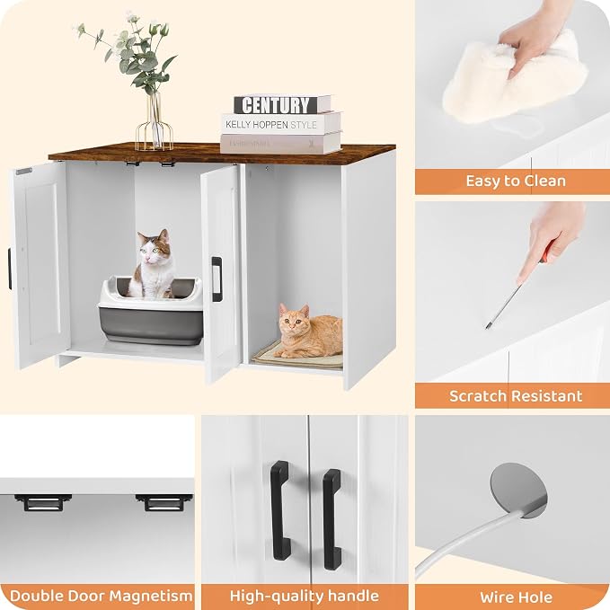 DWANTON Litter Box Enclosure, Wooden Cat Washroom Indoor, 27.6", 107WVV