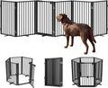 Full Metal Free Standing Dog Gate with Door for Indoor & Outdoor,120'' Extra Wide 32'' Tall Dog Gate for The Doorways,Large Openings,Decks,Porch,Pet Freestanding Safety Fence(6 Panels,Black)