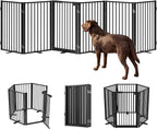 Full Metal Free Standing Dog Gate with Door for Indoor & Outdoor,120'' Extra Wide 32'' Tall Dog Gate for The Doorways,Large Openings,Decks,Porch,Pet Freestanding Safety Fence(6 Panels,Black)