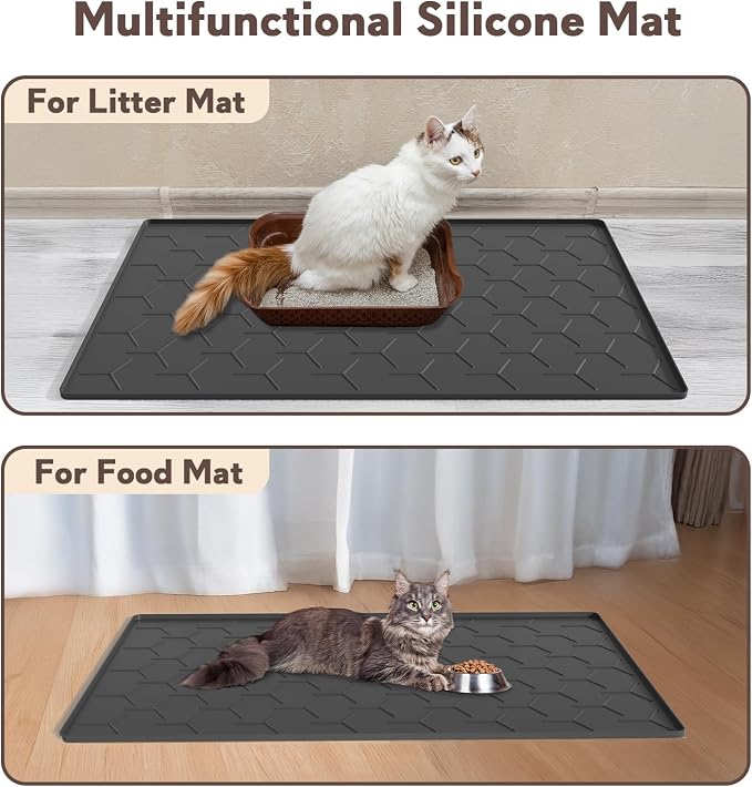 Garoopion Silicone Cat Litter Mat 34×22 inch, Easy to Clean, Black | Waterproof Silicone Mat with Raised Edges, Catch Litter, Protect Floor from Urine, Multi-Use for Dog/Sink/Kitchen/Boots