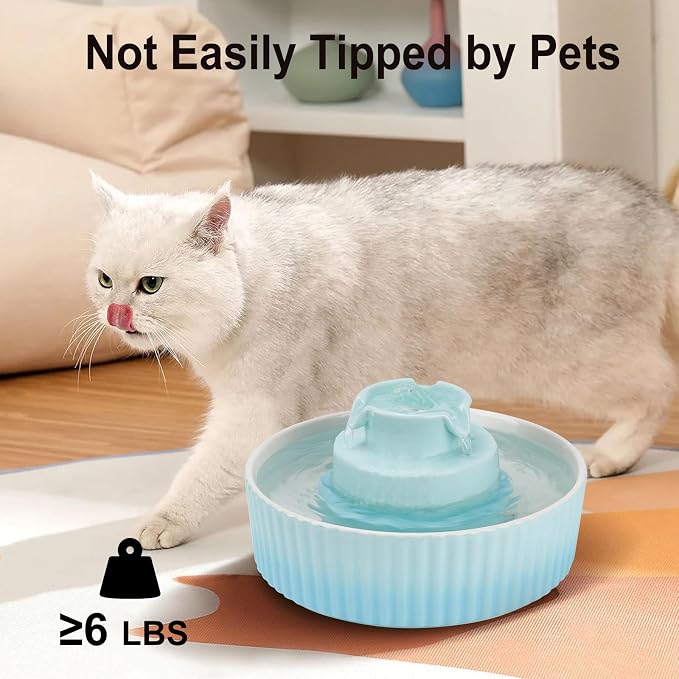 Lawfery Ceramic Cat Water Fountain, 2.1L/71oz Cupcake Pet Fountain | 3 Carbon Filters, 2 Quiet Pumps, Heavy Ceramic Body, and 360° Drinking Area, Drinking Bowl for Indoor Cats and Small Dogs