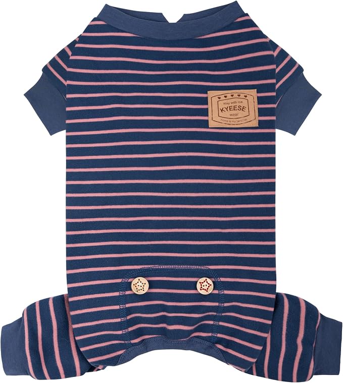 KYEESE Dog Pajamas, Striped Velvet Fleece Pet Jumpsuit, Soft Doggie Jammies, 4 Legs PJS Stretchable Dog Pajamas, Pet Costumes Comfortable Sleepwear for Small Dogs,Navy Blue Striped, X-Large