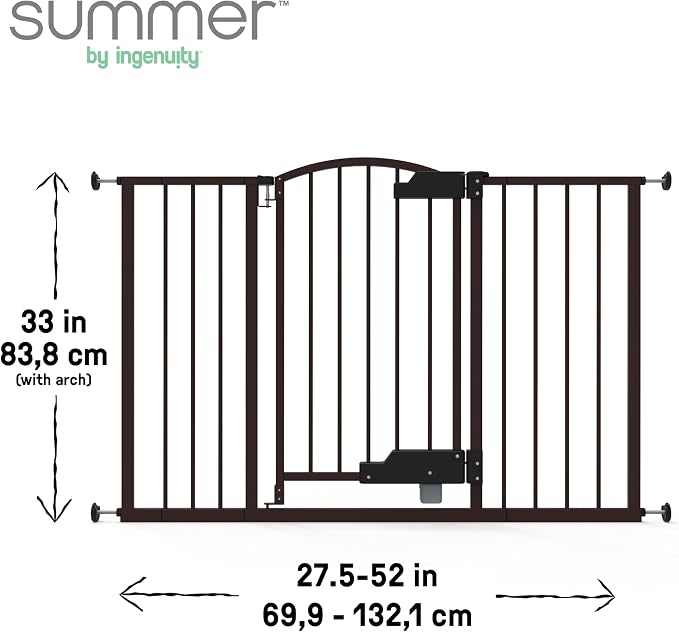 Ingenuity Easy Open Baby Gate & Dog Gate, Hands-Free Open Patent-Pending Foot Pedal, 27.5"-52" Wide, 28" Tall, Hardware or Pressure Mounted, Install in Doorway, Bottom of Stairs, or Wall - Espresso