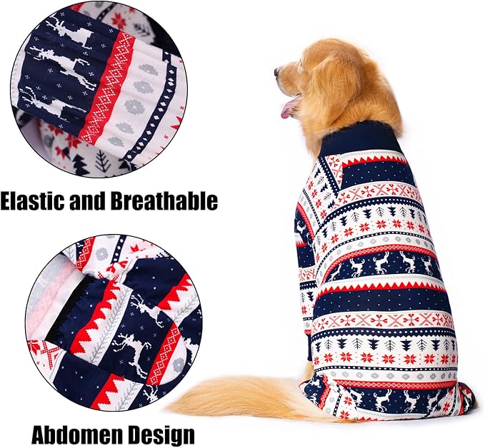 Dog Recovery Suit After Surgery Female Male, Medium Large Dog Neuter Shirt Cone Alternatives Prevent Licking Surgical Onesies (Christmas Blue, 7XL)