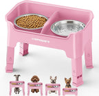 URPOWER Mess Proof Elevated Dog Bowls for Small Dogs with Splash Guard | 4 Height Adjustable Raised Stand with 2 Stainless Steel Food Bowls & Licking Plate for Small, Medium & Large Dogs