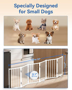 BFNN Small Dog Gate Indoor, Up to 72" W Freestanding Pet/Puppy Fence, White | Flexible Space Control | Chewproof Steel Frame | 16.5" Step-Over Gate | Foldable | Drill-Free Setup | For Stairs & Doorways