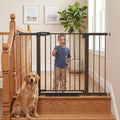 Mumeasy 29.7–48" Baby Gate for Stairs, Dog Gate for Doorways, Auto Close Child Gate, Indoor Safety Pet Gate with Walk Thru Door, Easy Install Pressure Mounted Extra Wide Gate for Kitchen, House, Brown