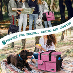 PetAmi Dog Travel Bag Organizer, Pet Travel Kit with 2 Food Containers & 2 Collapsible Dog Bowls, Pet Supplies Tote with Luggage Sleeve, Weekend Road Trip Camping Essentials, Pink, Medium