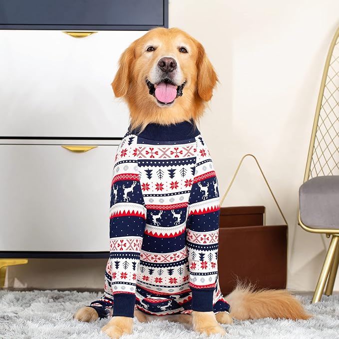 Dog Recovery Suit After Surgery Female Male, Medium Large Dog Neuter Shirt Cone Alternatives Prevent Licking Surgical Onesies (Christmas Blue, 6XL)