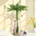 46" Tall Cat Scratching Post, Natural Sisal Cat Tree for Indoor Adult Cats | Vertical Cat Scratch Post for Body Stretching, Self-groomer Brush, Stable 3-layer Solid Wood Base, Interactive Ball Track Toy
