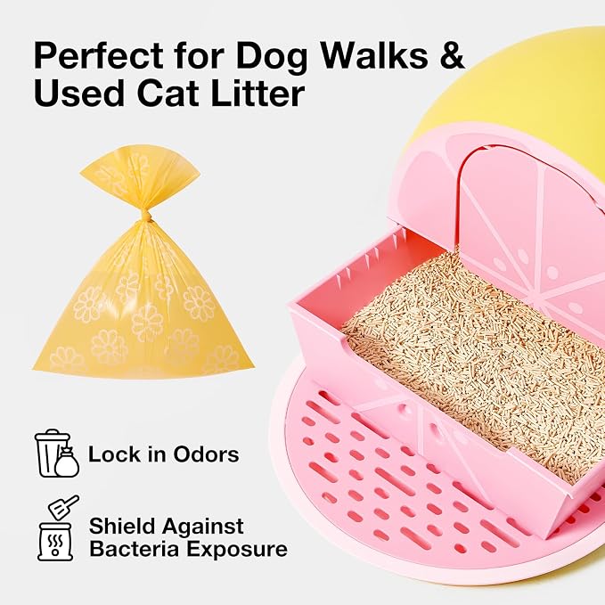 VETRESKA Dog Poop Bag Dispenser with Daisy Scented Waste Bags, 105 Counts | Leak Proof and Extra Thick Pet Waste Bags for Dog Walking and Cat Litter