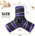 Tempcore Cat Tunnel for Indoor Cats, 3 Way Collapsible Pet Play Tunnel with Teaser Wand, Peek Holes & Hanging Ball, Interactive Tube for Kittens & Rabbits, Black & Purple