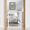 Babelio Baby Gate for Doorways and Stairs, 31-36" Pet Gate with Wide Door | Pressure/Wall Mount; Triple-lock System; Auto-close; 200N Impact Tested; Easy Install for Doorways, Kitchen, Hallway, White