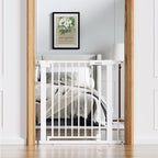 Babelio Baby Gate for Doorways and Stairs, 31-36" Pet Gate with Wide Door | Pressure/Wall Mount; Triple-lock System; Auto-close; 200N Impact Tested; Easy Install for Doorways, Kitchen, Hallway, White