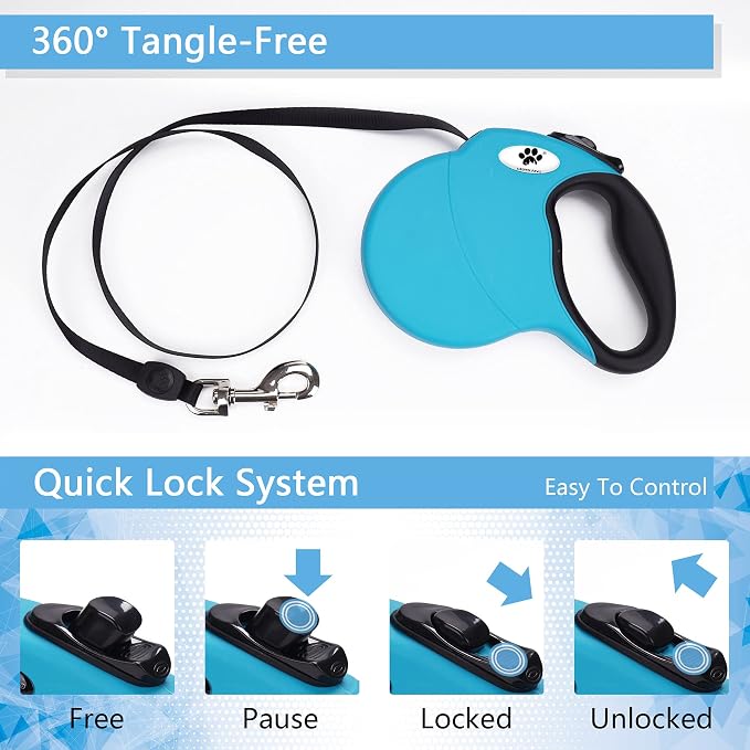 16 ft Retractable Dog Leash for Large Dogs up to 110 lbs,Tangle-Free Nylon Tape,Blue L