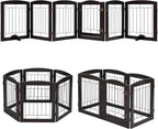 PAWLAND Dog Gate Indoor with Walk Through Door, Foldable Free Standing Pet Gate for Doorways, Stairs, the Houes, Pet Puppy Safety Fence, 120 in Extra Wide, 6 Panels, Support Feet Included, Espresso