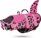 ASENKU Dog Life Jacket - Pet Safety Vest for Swimming & Boating, Shark Life Jacket with Floatation, Dog Lifesavers Swimsuits for Small Medium Large Dogs (Pink Leopard, 2XL)