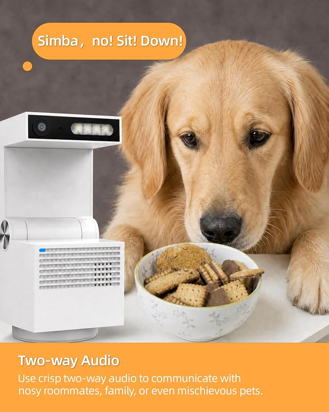 Genie S 2.5K Security Camera Indoor for Pet/Dog/Cat, Built-in 32GB Storage, No Subscription Local Storage, 2-Way Audio, Privacy Mode, AI Tracking, Pan&Tilt, Alexa & Google Assistant Compatible