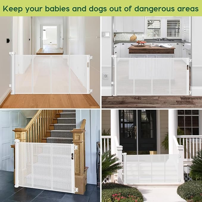 2 Pack Reinforced 55" Wide Retractable Baby Gates for Doorways to Prevent Crawling Under, Outdoor Retractable Gate, Mesh Child Safety Gates for Toddlers, Indoor/Outdoor Baby Gate for Deck/Porch/Patio