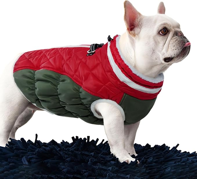 FUAMEY Dog Winter Coat Fleece Warm Large Dog Coat with Harness Built in | Dogs Cold Weather Fleece Coats Zip up Reflective Dog Winter Vest Windproof Water Resistant Snow Coats Christmas XXXL