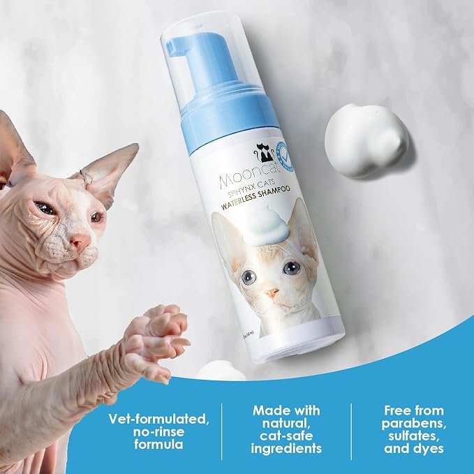 Mooncat Sphynx Cat Waterless Shampoo — No Rinse, No Residue, Skin Safe | No residue on bare skin, Removes skin oils & odor, Gentle for Sphynx & Devon Rex, No rinse, Fresh scent, Kitten safe 8+ weeks