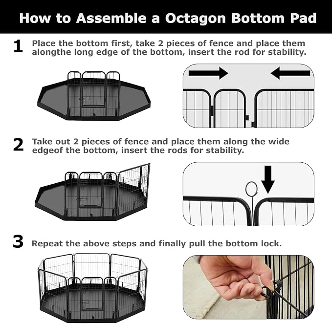 PJYuCien Octagon Playpen Bottom Pad for 24'' Width 8 Panel Pen, Black | Protect Floor, Easy to Move and Clean, Perfect for Puppy, Duck, and Other Small Animals, Hook Connect
