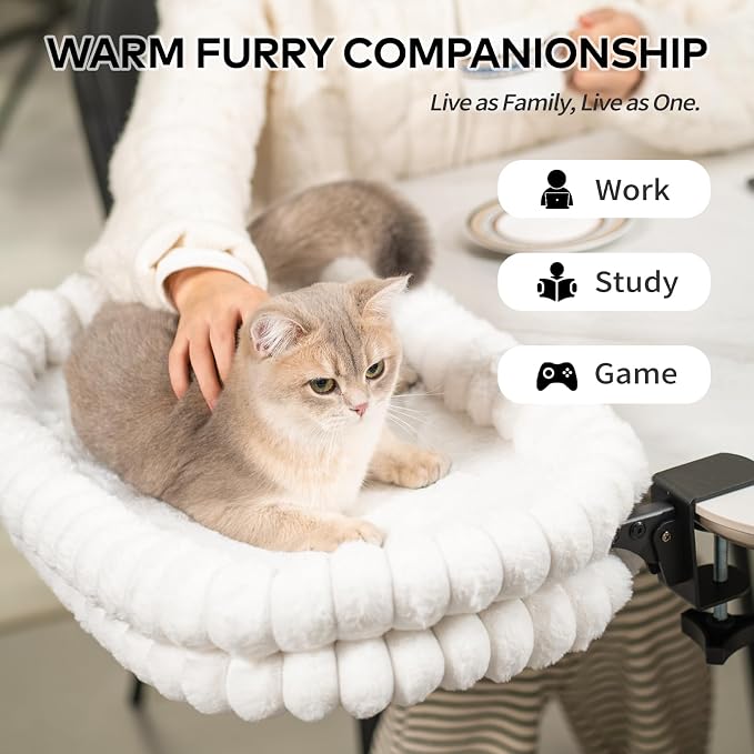 CHEERPALS Cloud Cat Bed Desk Mounted Hammock for Indoor Cats Perch Foldable | Reversible Mesh Warm Plush Mat, 90° Space Saving, Machine Washable Support Pet Bed for Kitty and Puppy(White, Medium)
