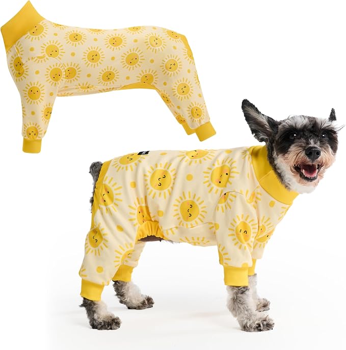 Spark Paws Dog Pajama, Dog Recovery Suit Male, Onesie, Ultra-Soft and 4-Way Stretch, for Small Medium and Large Breeds - Sunshine - S