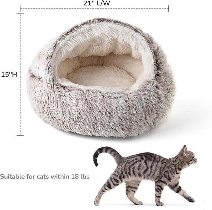 CATISM Cat Bed, Cat Beds for Indoor Cats Covered Hooded | Warm Soft Plush Comfortable Removable Washable Non-Slip Bottom