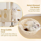 Heybly Cat Tree, 45.3" Cat Tower for Indoor Cats with Large Perch HCT202SM | All-in-One Cat Furniture with Cozy Bed, Hidden Space Cat Condo, Comfy Hammock, Scratching Posts & 3 Pompoms, Beige