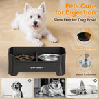 URPOWER Elevated Dog Bowls for Small Dogs, 3-in-1 Raised Stand | No Spill Water Bowl, Slow Feeder Dog Bowls, Non-Slip Food and Water Bowl Set for Small, Medium & Large Dogs