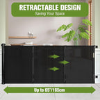 Retractable Baby Gate Extra Wide 65", Retractable Dog Gate Indoor/Outdoor | Durable Mesh Gates for Kids or Pets, Space-Saving, Easy One-Hand Operation Safety Lock, Easy Install, for Stair/Doorway/Black