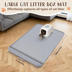 Cat Litter Mat for Litter Box 42" x 28", Large Silicone Mat, Light Grey | Waterproof Litter Trapping Mat with Residue Collection Pocket, Raised Edge, Non-Slip Pet Placemat for Floors
