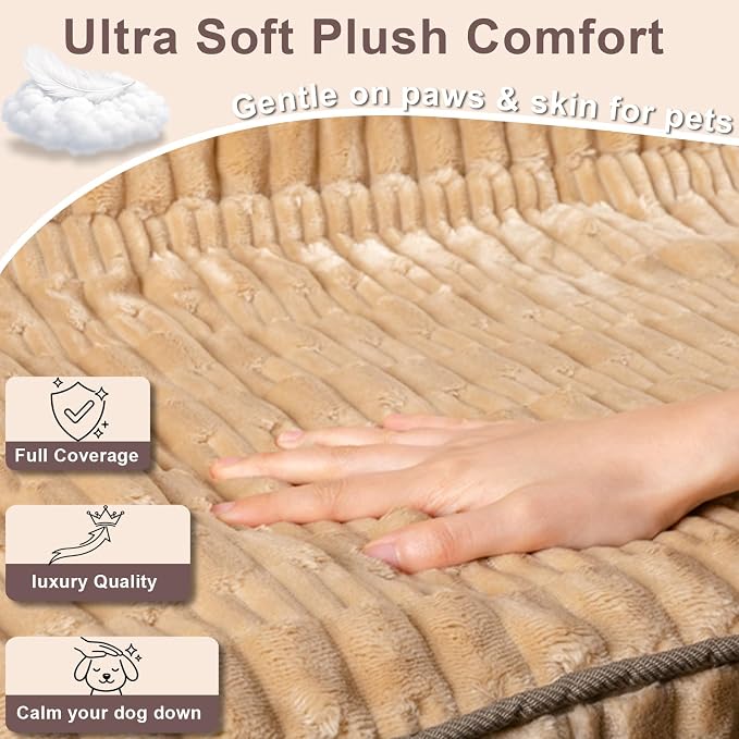 Dog Car Seat Cover, Soft Plush Waterproof Back Seat Protector, Tan | Non-Slip Backing, Full Bench Coverage, Hair, Dirt & Scratch Defense, Machine Washable, Fits Cars, SUVs & Trucks