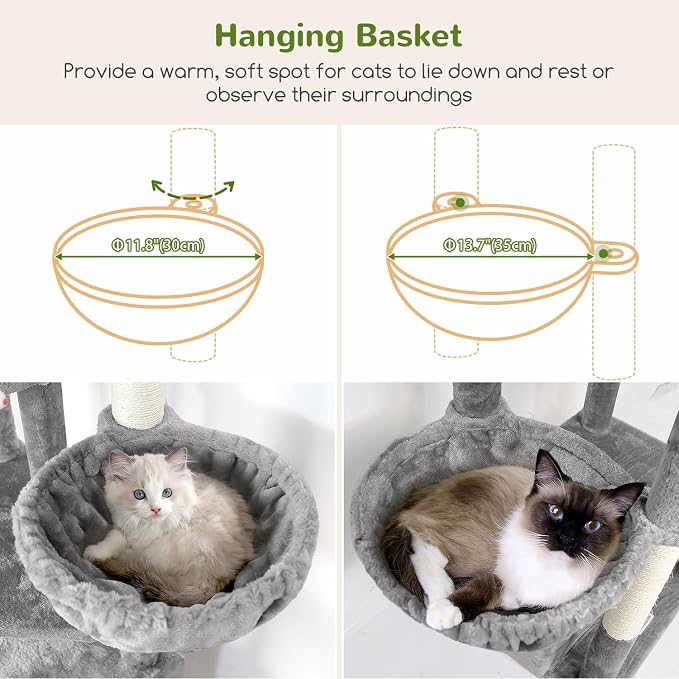 Globlazer Heavy Duty Cat Tree, 81 inch Extra Large Cat Tree for Indoor Cats Large Adult, Sturdy Cat Tower with 8 Scratching Post, 2 Cat Condos, 2 Platform, S81C, Light Grey