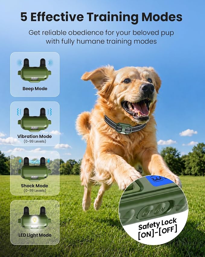 Dog Shock Collar, 4-Mode Beep/Vibe/Shock/Light, IPX8, 3300FT | Dog Training Collar With Remote, E-Collar, Rechargeable, Fits All Breeds, Size