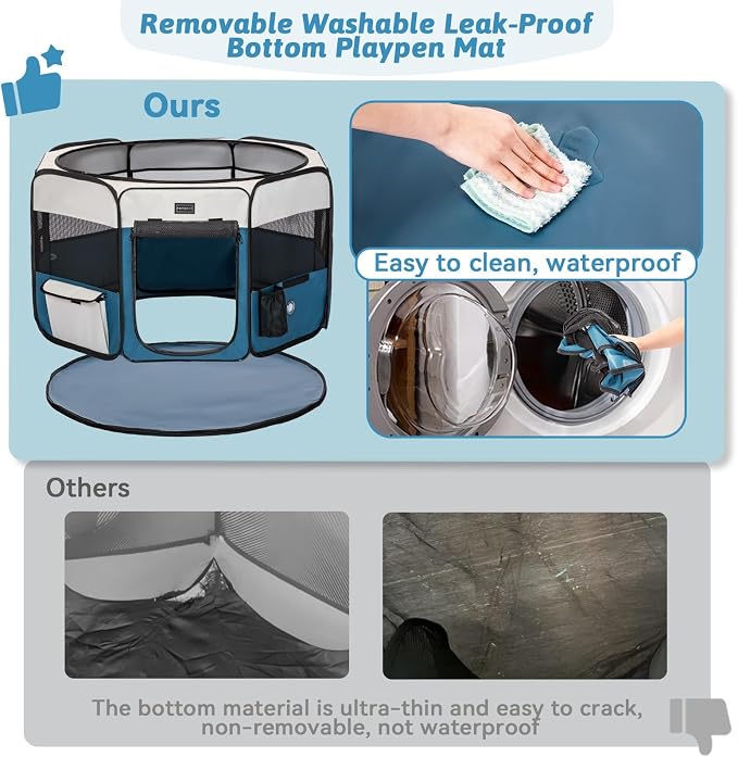 PETSFIT Portable Dog Playpen 29", Removable Waterproof Mat, Zippered Roof | 3-Second Setup, Collapsible Storage, RV Camping Travel, Indoor Outdoor Use, Small Dogs and Cats, 29.5"L x 29.5"W x 16.5"H