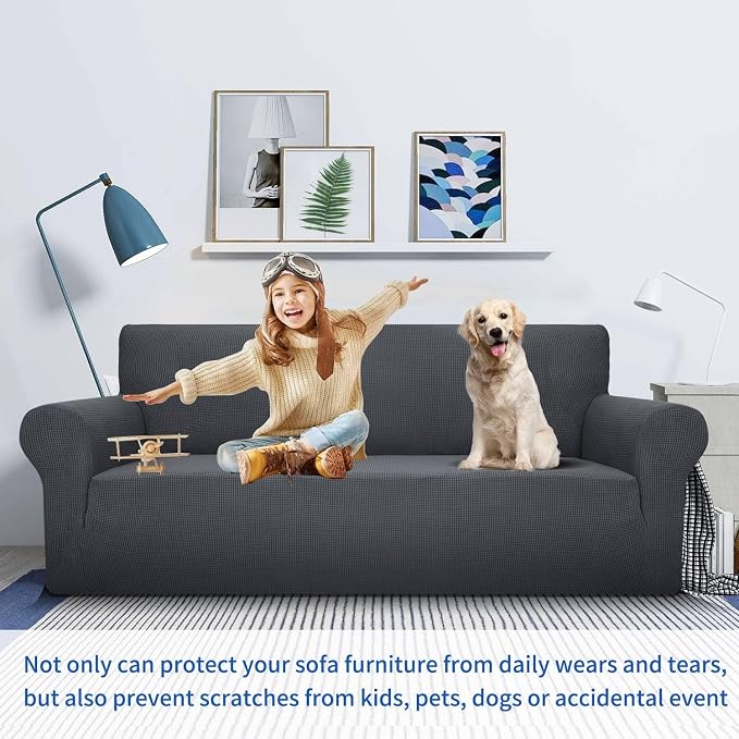 MAXIJIN Stretch Loveseat Sofa Slipcovers 1 Piece Love Seat Couch Covers for 2 Cushion Couch Non Slip Sofa Cover Washable Dog Cat Proof Furniture Protector Pet Friendly (Loveseat, Gray)