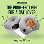 Peekaboo Cat Cave Donut for Multiple & Large Cats up to 30-45 lbs, 3-in-1 Self Warming Cat Bed, Tunnel & Scratcher for Indoor Cats, Washable & Detachable (Light Gray + Light Gray, Large)