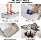 Stainless Steel Litter Box, Extra Large Cat Litter Box for Big Cats | High Sided, Anti-Urine Leakage, Easy Clean, Odor-Free, Non-Sticky, Includes Scoop & Mat