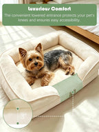 Spotted Play Orthopedic Dog Bed with Sides - Sofa Beds for Small Dogs, Supportive Foam Pet Couch Bed with Washable Removable Cover, Waterproof Lining and Non-Slip Bottom, Ivory - S